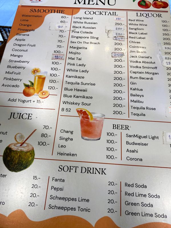 Krua Khun Puk　ドリンクメニュー